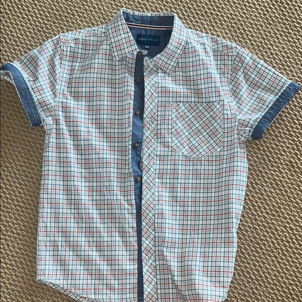 Boys Perry Ellis Multicolor Plaid Button Down Shirt - EUC